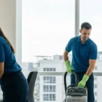 Professional Cleaning Crew at Work in a Modern Office