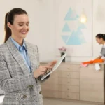 businesswoman-tablet-cleaner-working